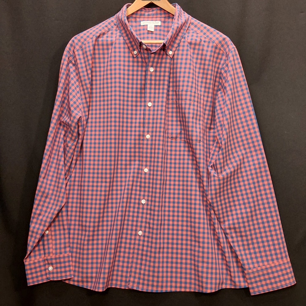 Southern Proper Mens 3X Performance Gingham Button Down Shirt Orange Blue BK3509